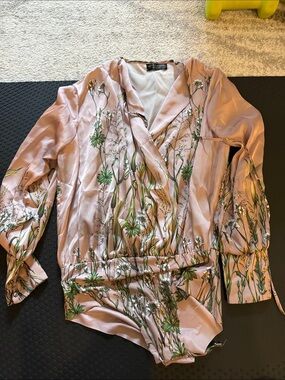 Zara Pink Floral Wrap-Front Bodysuit